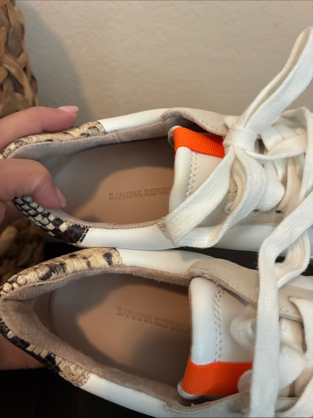 Banana Republic White Sneakers with Beige and Black Snake-Print - Picture 5 of 6